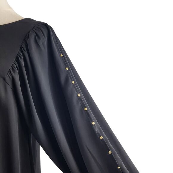 Gap X-Small Black Blouse Semi Sheer Long Double Slit Sleeves with Gold Nailheads - Picture 10 of 14